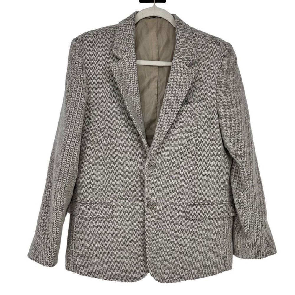 Kirrin Finch Wool Tweed Blazer Cream Herringbone Suit Jacket Sport Coat XL